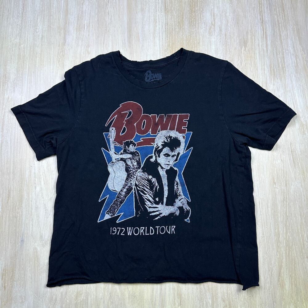 David Bowie 1972 World Tour Graphic Distressed Crew 100% Cotton T-Shirt Large